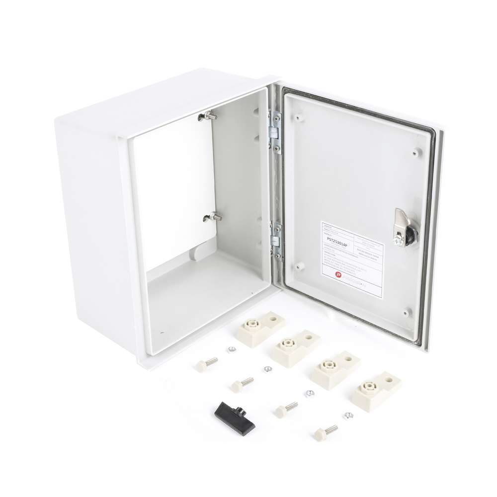 Gabinete de Poliéster IP65 Uso en Intemperie (250 x 300 x 140 mm) con Placa Trasera Interior (Incluye Chapa y Llave).