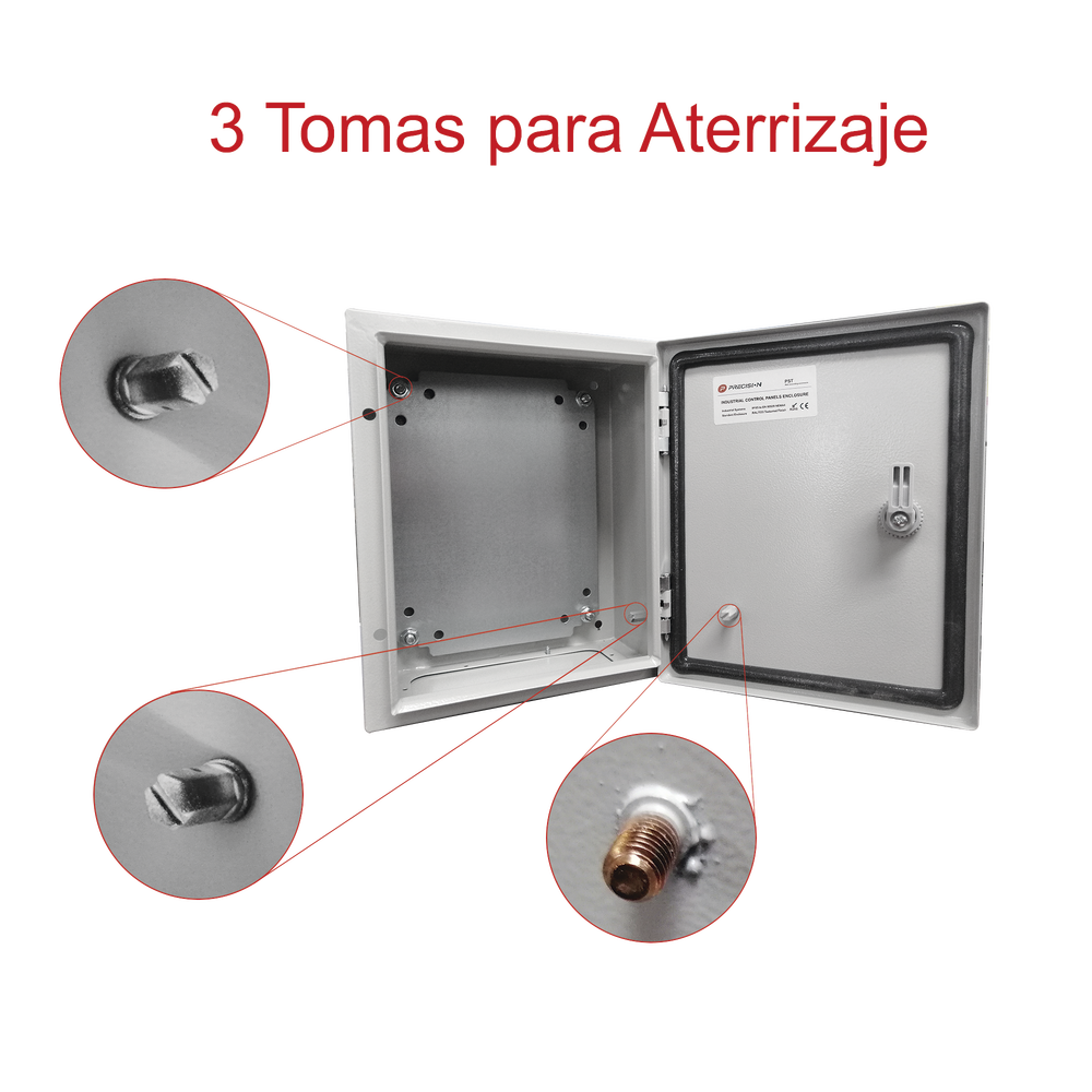 Gabinete de Acero IP66 Uso en Intemperie (250 x 300 x 150 mm) con Placa Trasera Interior y Compuerta Inferior Atornillable (Incluye Chapa y Llave).