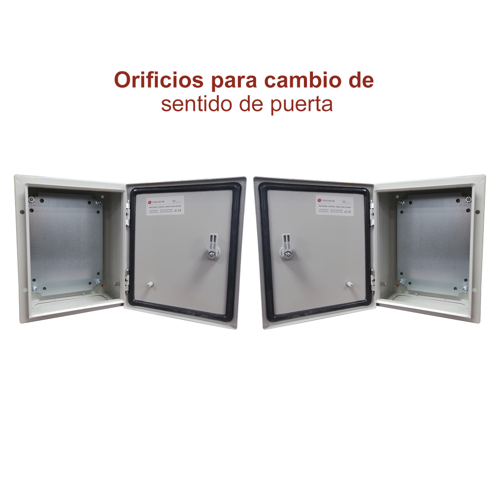 Gabinete de Acero IP66 Uso en Intemperie (250 x 300 x 150 mm) con Placa Trasera Interior y Compuerta Inferior Atornillable (Incluye Chapa y Llave).