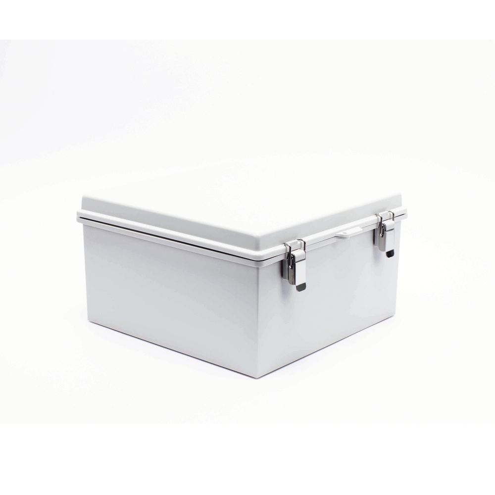 Gabinete de Plástico ABS, Uso en Intemperie ip66 (300 x 300 x 180 mm) Cierre por Broche Inoxidable.
