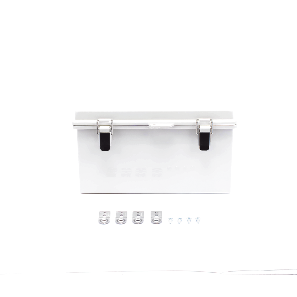 Gabinete de Plástico ABS, Uso en Intemperie ip66 (300 x 300 x 180 mm) Cierre por Broche Inoxidable.