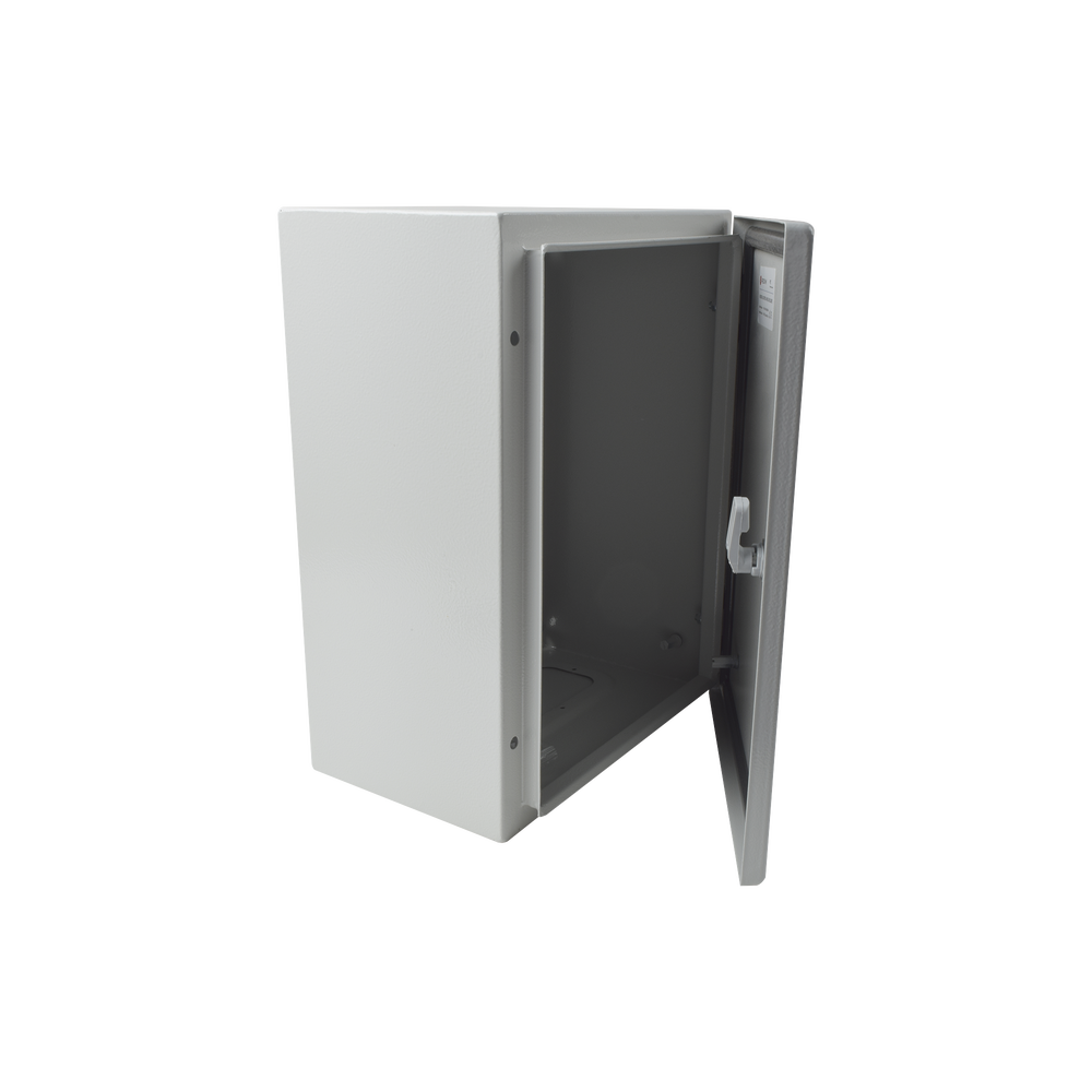 Gabinete de Acero IP66 Uso en Intemperie (300 x 400 x 200 mm) con Placa Trasera Interior y Compuerta Inferior Atornillable (Incluye Chapa y Llave).