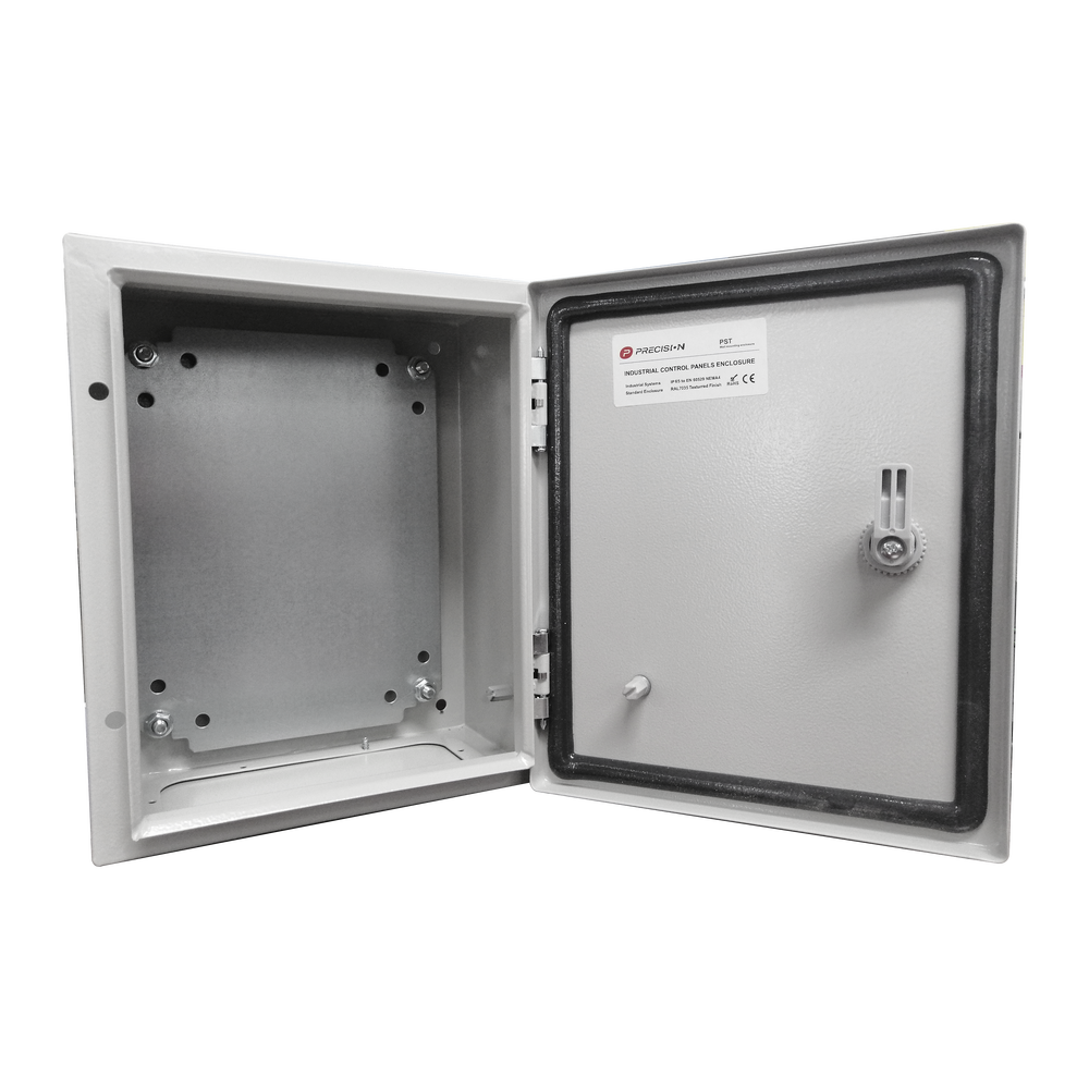 Gabinete de Acero IP66 Uso en Intemperie (300 x 400 x 200 mm) con Placa Trasera Interior y Compuerta Inferior Atornillable (Incluye Chapa y Llave).
