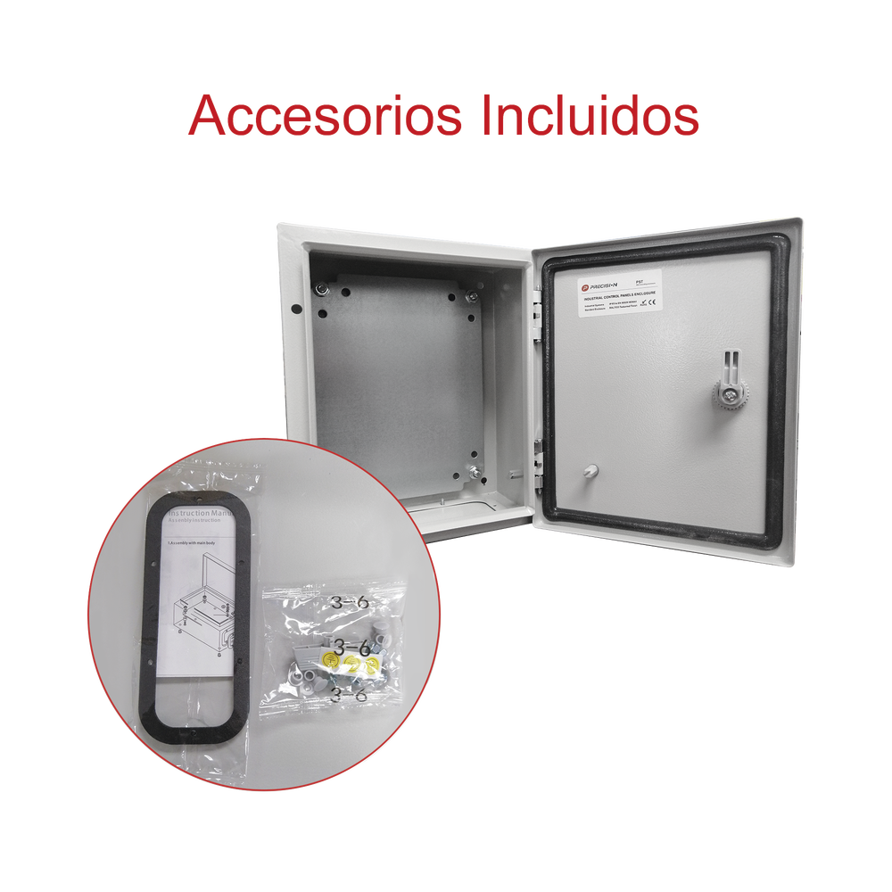 Gabinete de Acero IP66 Uso en Intemperie (300 x 400 x 200 mm) con Placa Trasera Interior y Compuerta Inferior Atornillable (Incluye Chapa y Llave).