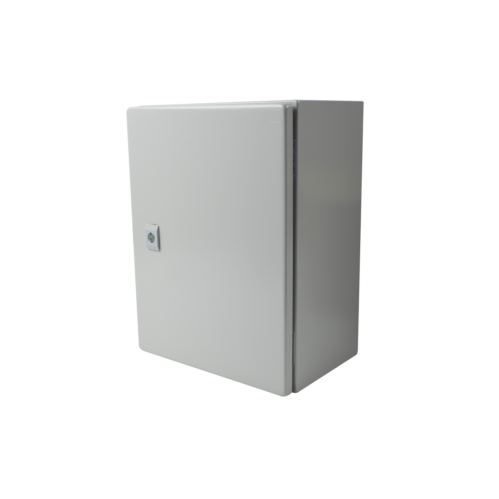 Gabinete de Acero IP66 Uso en Intemperie (300 x 400 x 200 mm) con Placa Trasera Interior y Compuerta Inferior Atornillable (Incluye Chapa y Llave).