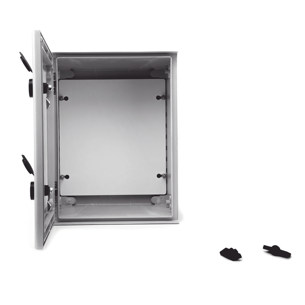 IP65 Polyester Cabinet with Transparent Door, Outdoor Use (300 x 400 x 200 mm) with Inner Back Plate (Includes Key and Plate).