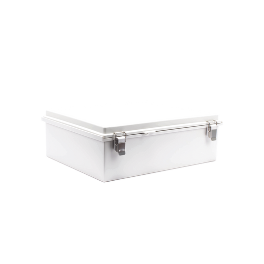 Gabinete de Plástico ABS, Uso en Intemperie IP66 (350 x 460 x 160 mm) Cierre por Broche Inoxidable.