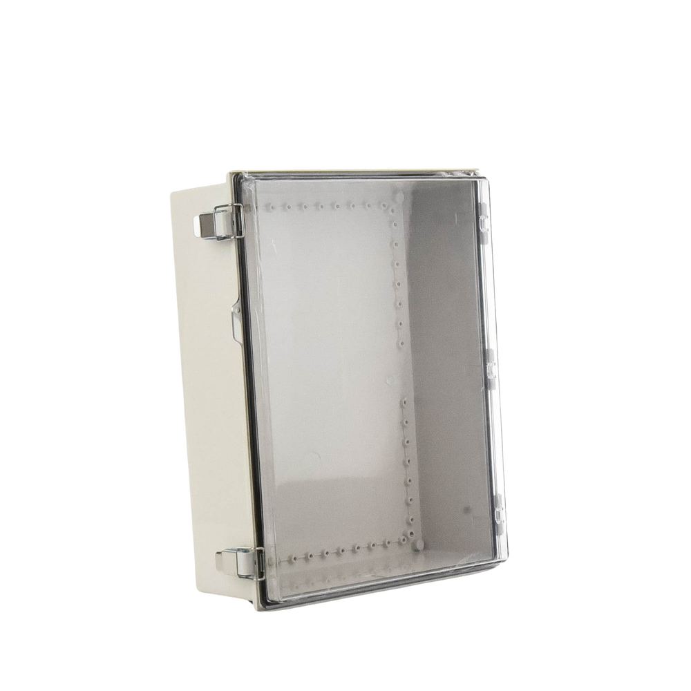 ABS Plastic Cabinet, Transparent Door, Outdoor Use (350 x 460 x 160 mm) Closing by Stainless Steel Snaps.