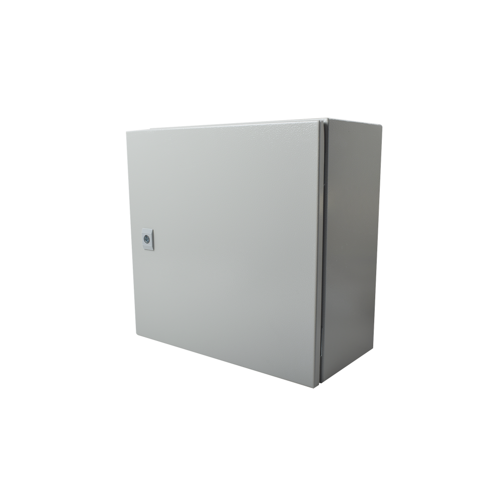Gabinete de Acero IP66 Uso en Intemperie (400 x 400 x 200 mm) con Placa Trasera Interior y Compuerta Inferior Atornillable (Incluye Chapa y Llave).