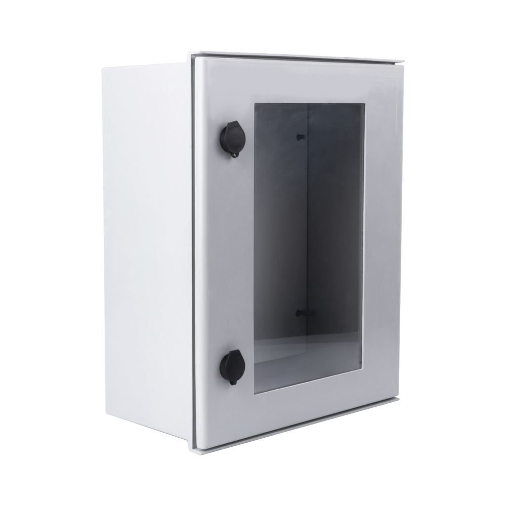 IP65 Polyester Cabinet with Transparent Door, Outdoor Use (400 x 500 x 200 mm) with Inner Back Plate (Includes Key and Plate).