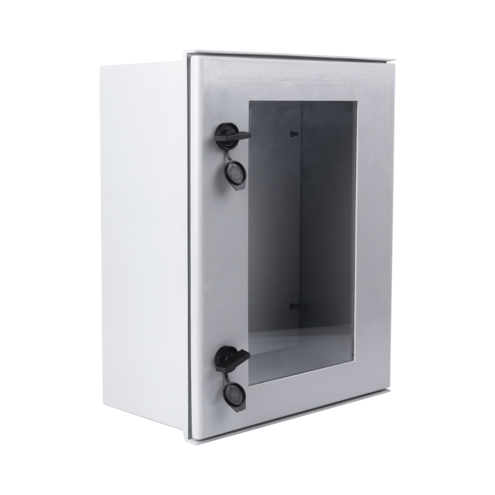 IP65 Polyester Cabinet with Transparent Door, Outdoor Use (400 x 500 x 200 mm) with Inner Back Plate (Includes Key and Plate).