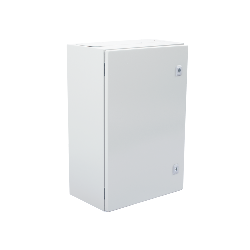Gabinete de Acero IP66 Uso en Intemperie (400 x 600 x 250 mm) con Placa Trasera Interior y Compuerta Inferior Atornillable (Incluye Chapa y Llave).