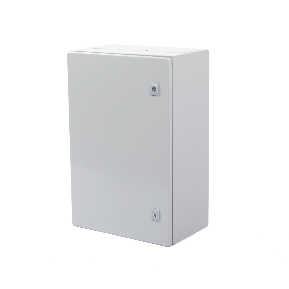 Gabinete de Acero IP66 Uso en Intemperie (400 x 600 x 250 mm) con Placa Trasera Interior y Compuerta Inferior Atornillable (Incluye Chapa y Llave).