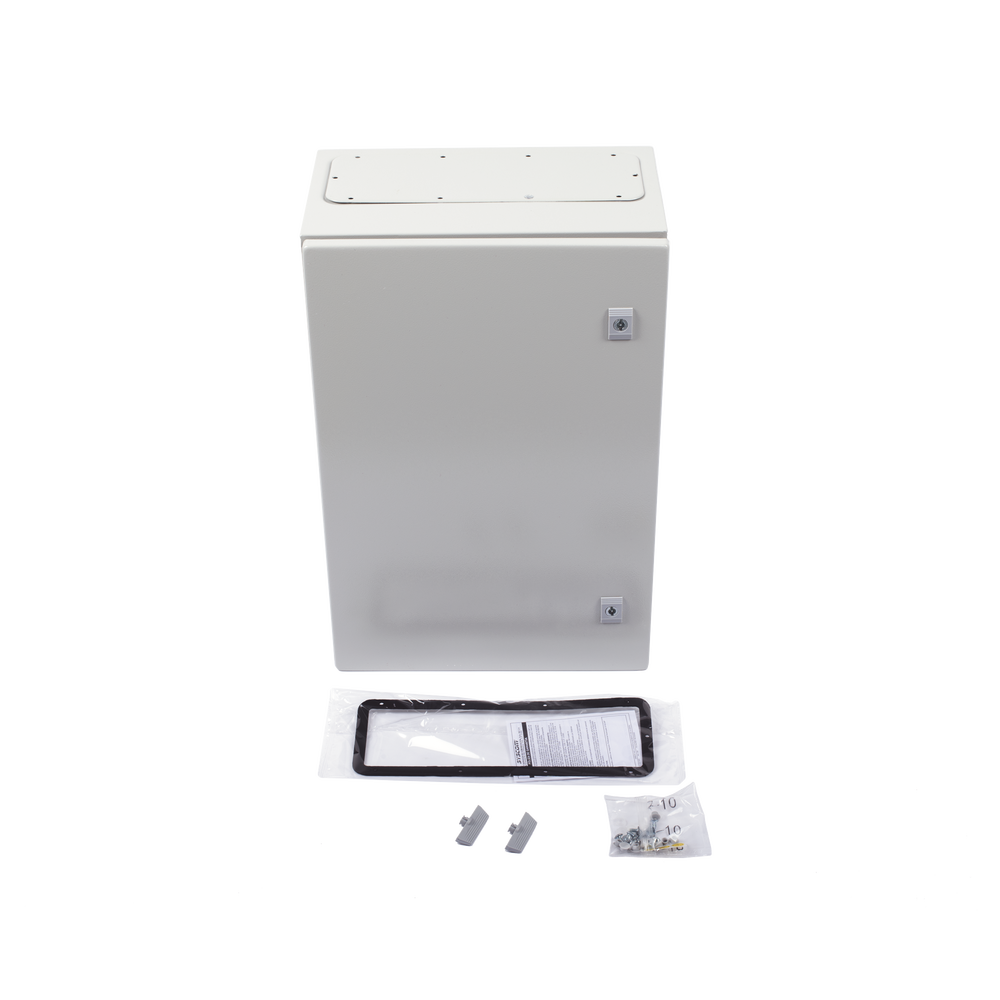 Gabinete de Acero IP66 Uso en Intemperie (400 x 600 x 250 mm) con Placa Trasera Interior y Compuerta Inferior Atornillable (Incluye Chapa y Llave).