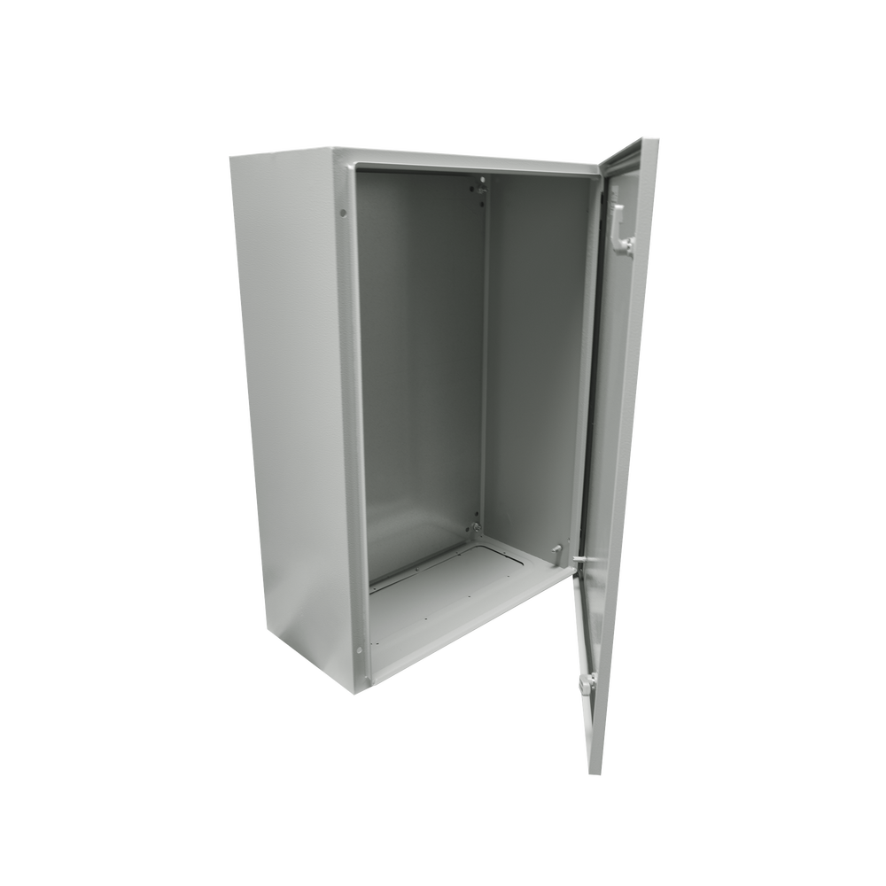 Gabinete de Acero IP66 Uso en Intemperie (500 x 700 x 250 mm) con Placa Trasera Interior y Compuerta Inferior Atornillable (Incluye Chapa y Llave).