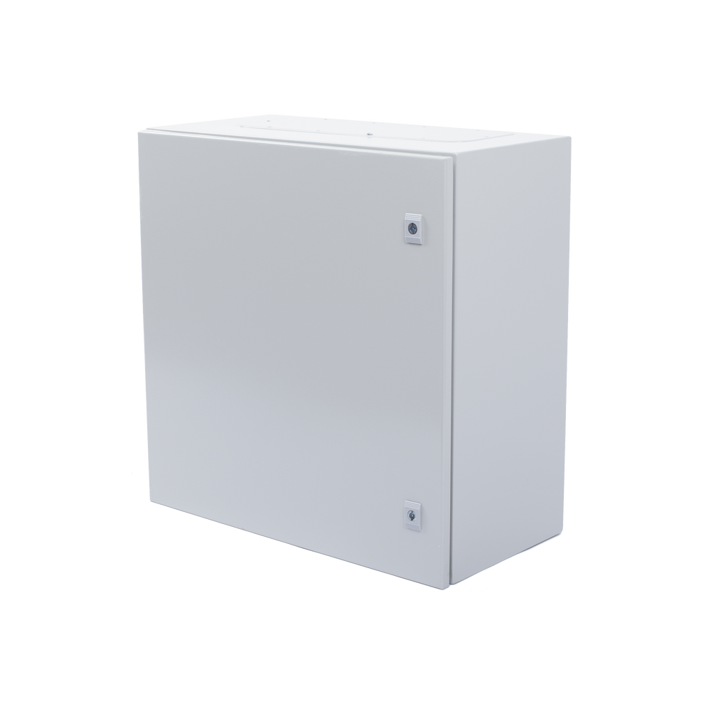 Gabinete de Acero IP66 Uso en Intemperie (600 x 600 x 300 mm) con Placa Trasera Interior y Compuerta Inferior Atornillable (Incluye Chapa y Llave).