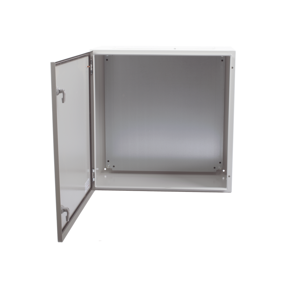 Gabinete de Acero IP66 Uso en Intemperie (600 x 600 x 300 mm) con Placa Trasera Interior y Compuerta Inferior Atornillable (Incluye Chapa y Llave).