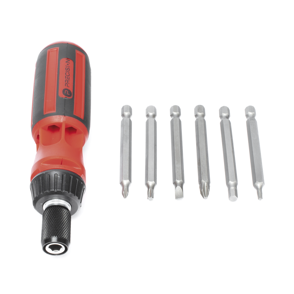Desarmador 6 en 1 con Mango de Agarre Plástico (Torx de Seguridad #10 y #20, Hexagonal #5, PH0, PH2, Plana #5)