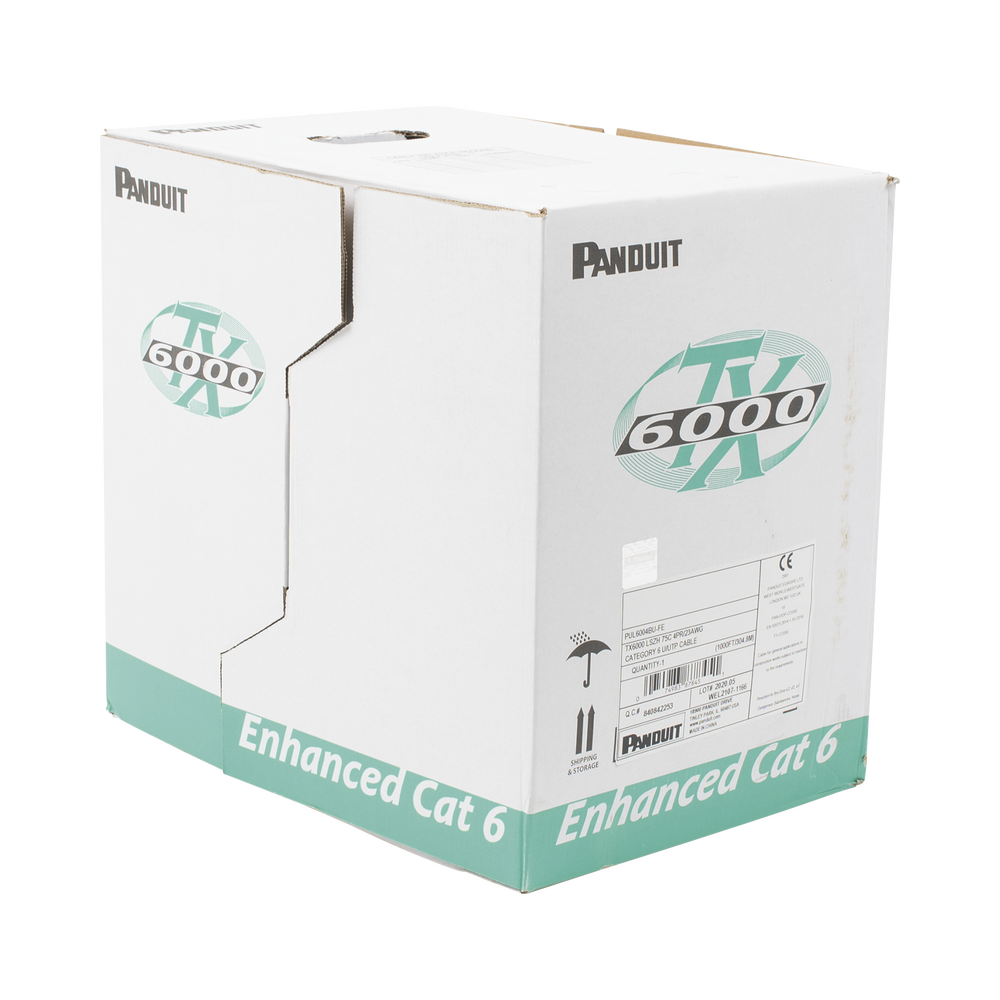 Bobina de Cable UTP 305 m. de Cobre, TX6000™ PanNet, Reelex, Azul, Categoría 6 Mejorado (23 AWG), LSZH (Bajo Humo, Cero Halógenos), de 4 pares