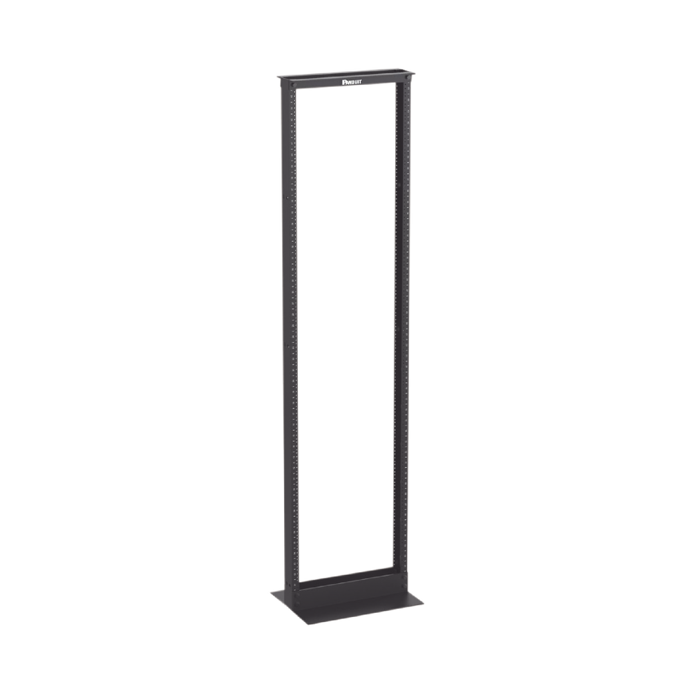 Rack de Dos Postes Estándar de 19 in, Rieles Numerados y Roscados #12-24, Fabricado en Aluminio, 45 Unidades de Rack, Color Negro