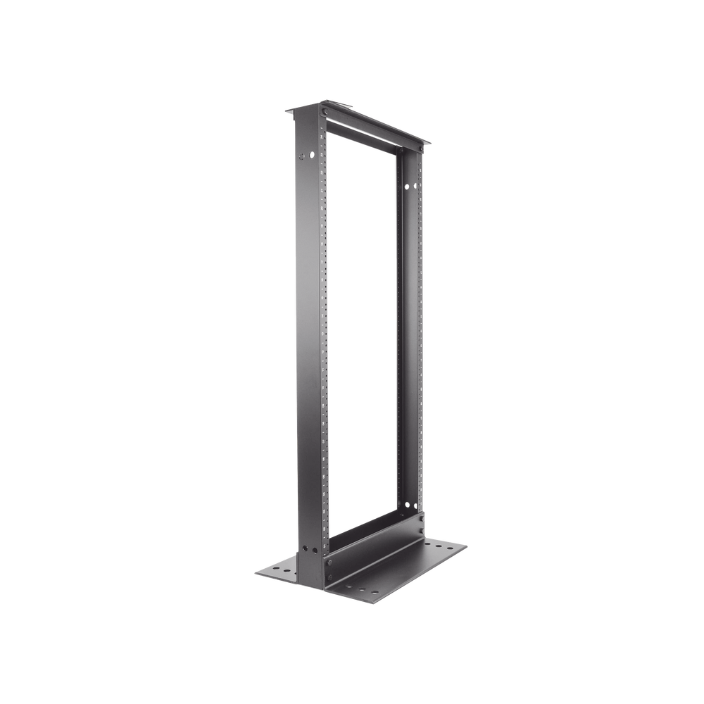 Rack de Dos Postes Estándar de 19 in, Rieles Numerados y Roscados #12-24, Fabricado en Aluminio, 24 Unidades de Rack, Color Negro
