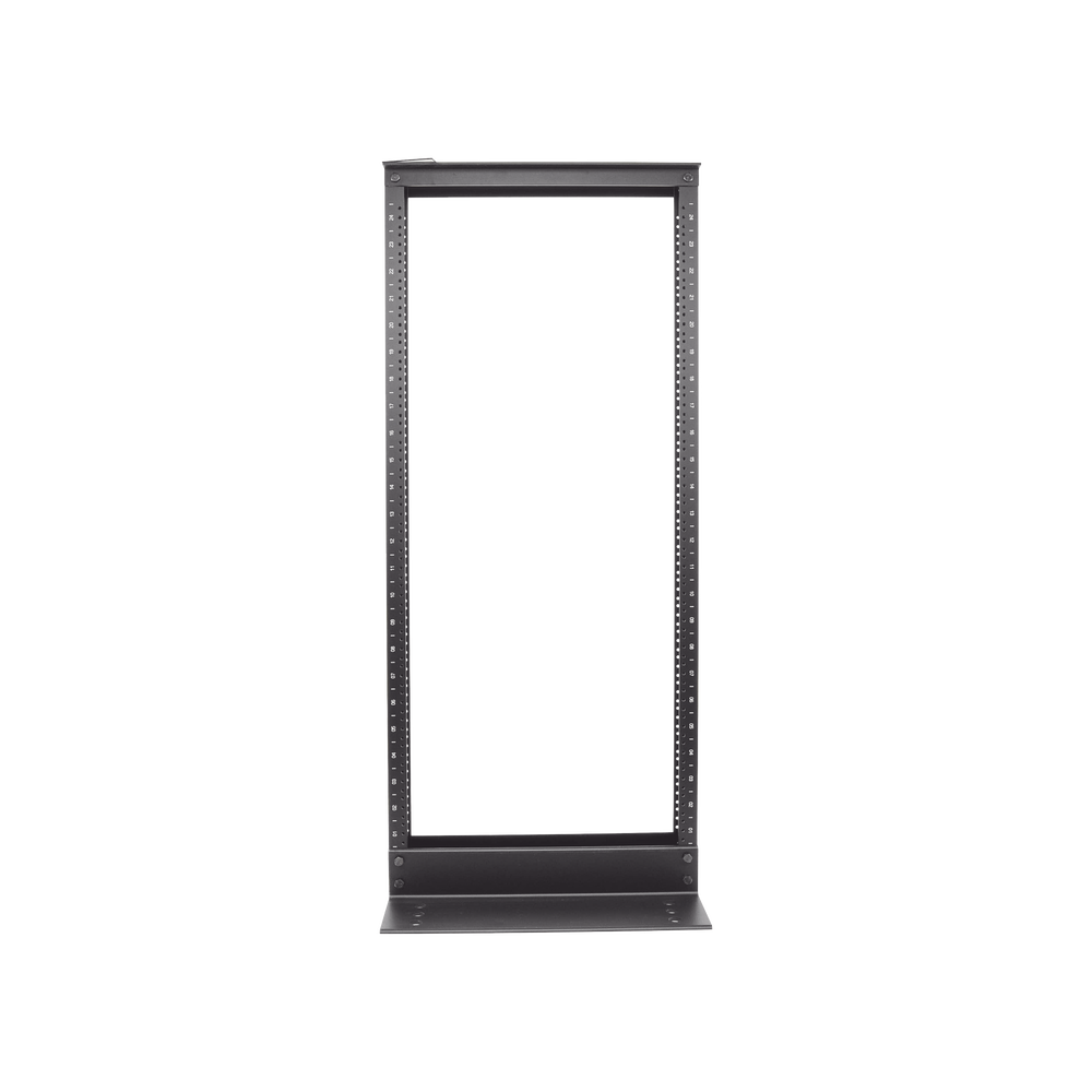 Rack de Dos Postes Estándar de 19 in, Rieles Numerados y Roscados #12-24, Fabricado en Aluminio, 24 Unidades de Rack, Color Negro
