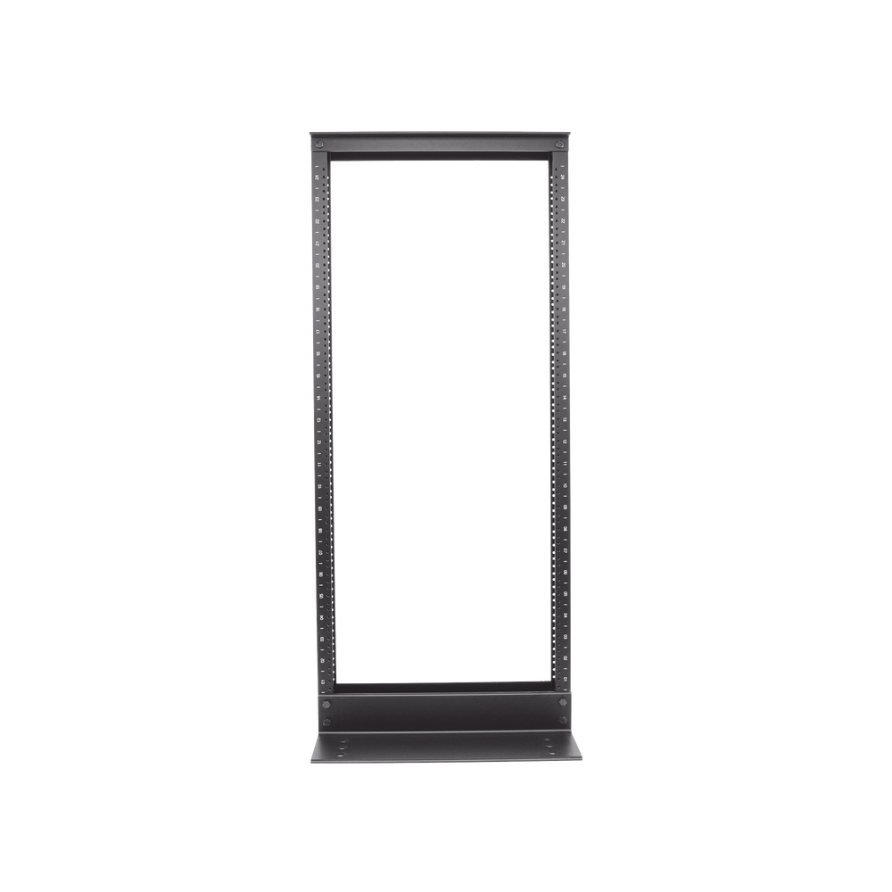 Rack de Dos Postes Estándar de 19 in, Rieles Numerados y Roscados #12-24, Fabricado en Aluminio, 24 Unidades de Rack, Color Negro