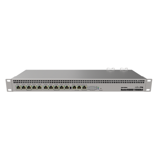 RB1100AHx4 Dude Edition, 13 Puertos Gigabit, Almacenamiento M.2 60GB para Base de Datos Dude