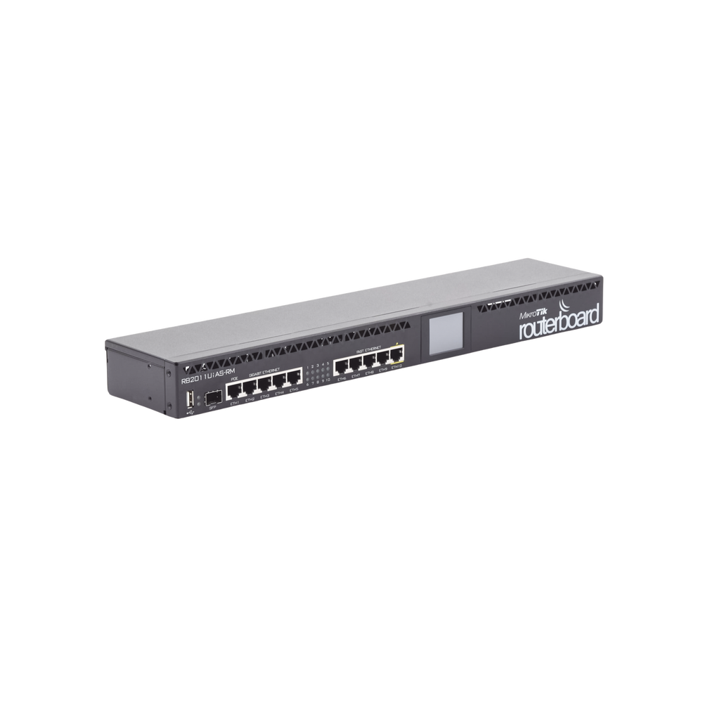 Router Board, CPU 1 Núcleo, 5 Puertos Gigabit, 5 Puertos Fast, 1 Puerto SFP, Licencia Nivel 5 y montaje en Rack