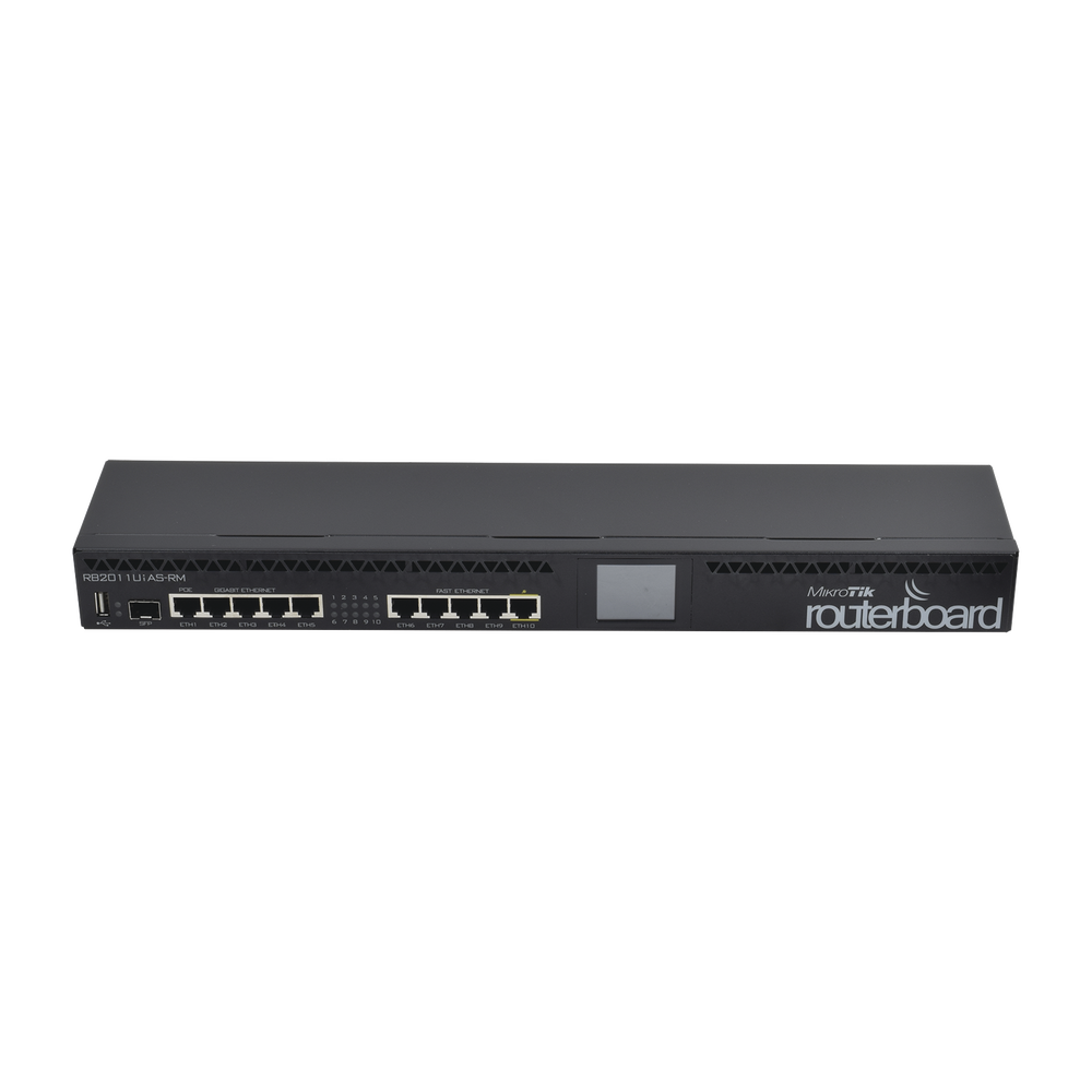 Router Board, CPU 1 Núcleo, 5 Puertos Gigabit, 5 Puertos Fast, 1 Puerto SFP, Licencia Nivel 5 y montaje en Rack