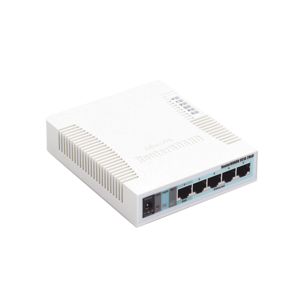 RouterBoard, 5 Puertos Gigabit Ethernet, 1 Puerto USB, WiFi 2.4 GHz 802.11b/g/n, Antena de 2.5 dbi hasta 1W de potencia
