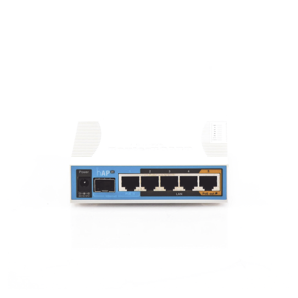 (hAP ac) 5 Gigabit Ethernet Ports, 1 SFP Port, 1 USB, 3x3 802.11ac Dual Band WiFi, up to 1W of power