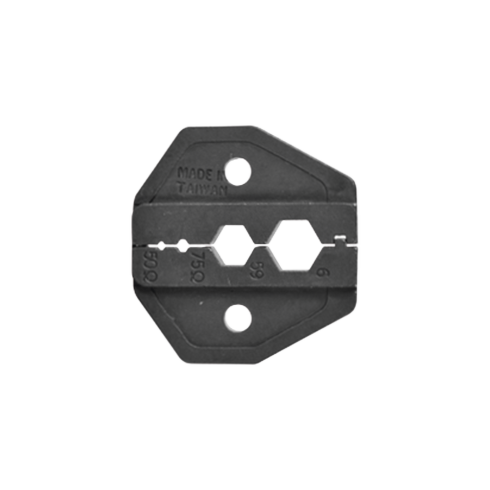 Mordaza para Plegar Conectores de Anillo en RG-6/U, RG-59/U, con tamaños 0.324", 0.255", 0.068" y 0.042".