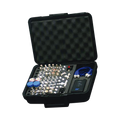Mega Kit de Adaptadores UNIDAPT de 74 piezas, en conjunto todos los del RFA-4019 y RFA-4023-01 así como 2 Cables UNIDAPT, un Barril-Machos y un Probador de Cables en un solo estuche con bisagras.