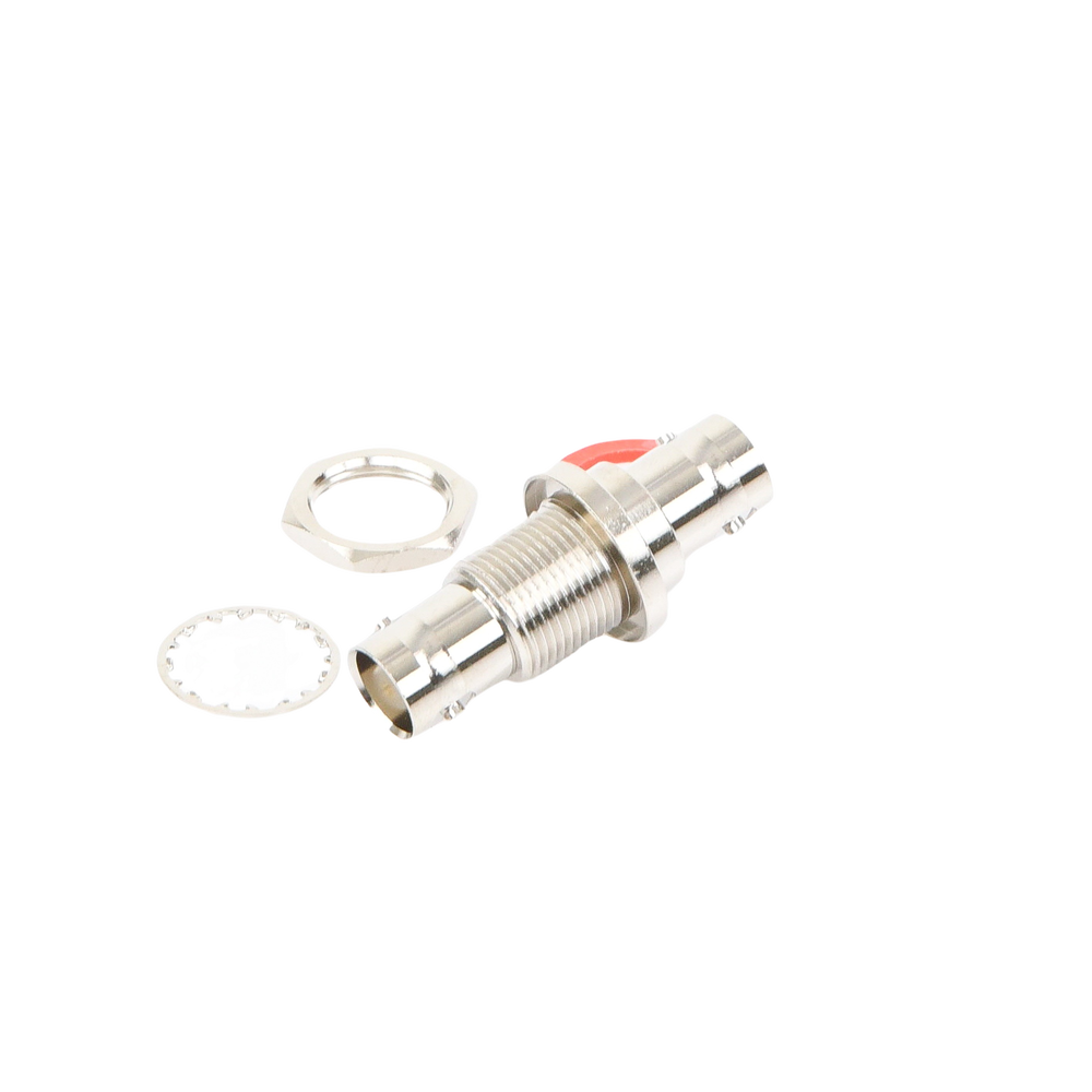 Dual BNC Female Chassis Adapter, Sealed and D-Plane Mount, Nickel/Gold/Delrin.