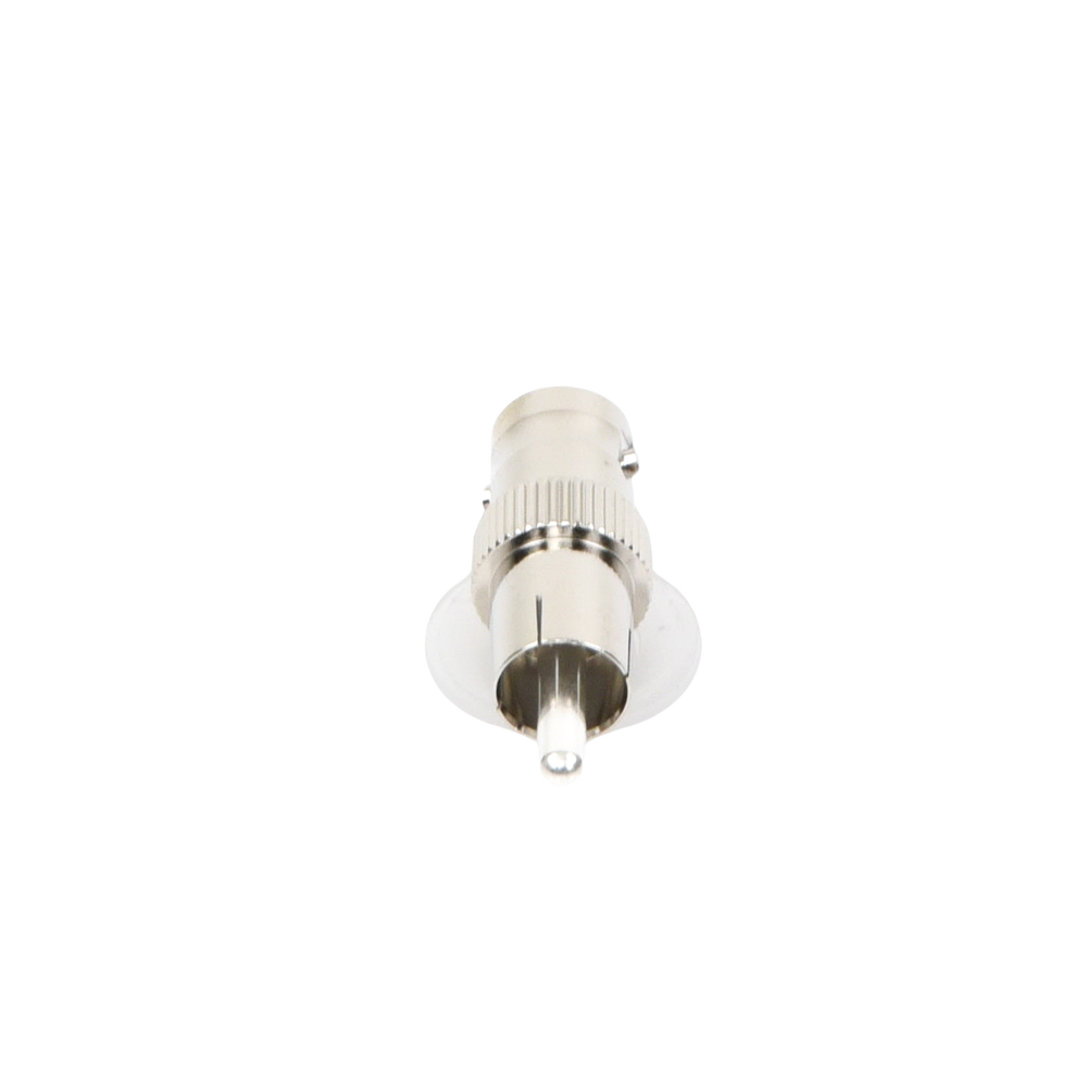 Adaptador de BNC Hembra a RCA Macho en 50 Ohm para Fono, uso en Aplicaciones de Audio-Video, Níquel/ Plata/ Delrin.