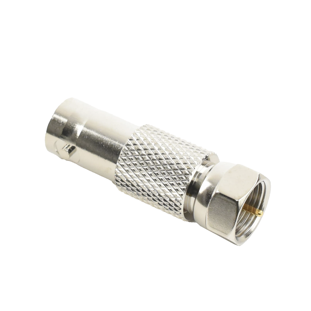 Inline Video Adapter, BNC Female to F Male Connector, 50 Ohm, Nickel/Gold/Delrin.