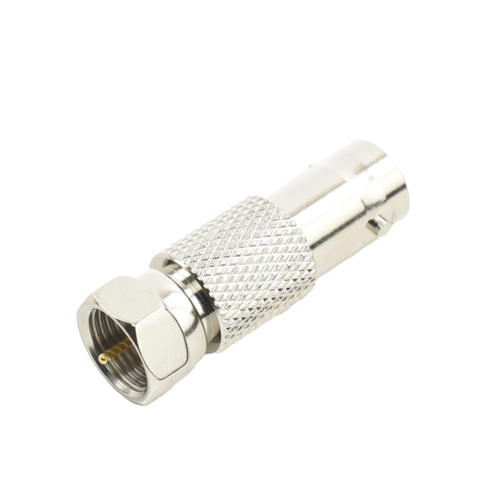 Inline Video Adapter, BNC Female to F Male Connector, 50 Ohm, Nickel/Gold/Delrin.
