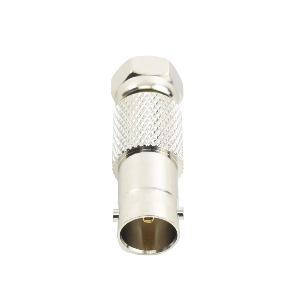 Adaptador en Línea para Video, de Conector BNC Hembra a F Macho, 50 Ohm, Níquel/ Oro/ Delrin.