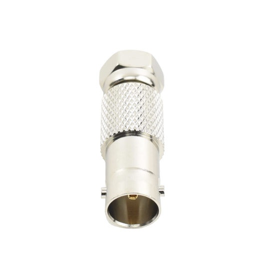 Adaptador en Línea para Video, de Conector BNC Hembra a F Macho, 50 Ohm, Níquel/ Oro/ Delrin.