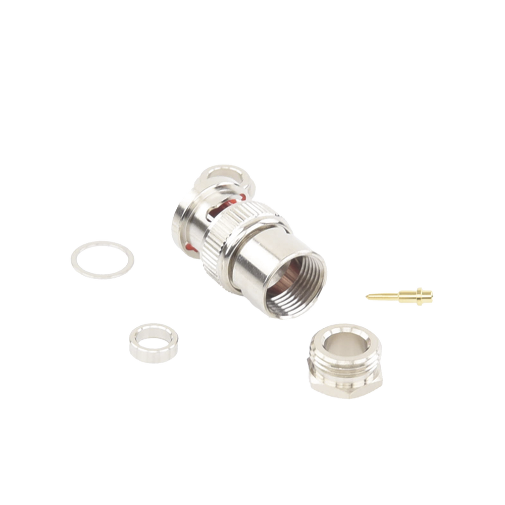 Conector BNC Macho de Rosca para Ensamblar en Cable RG-59/U, Níquel/ Oro/ Teflón.
