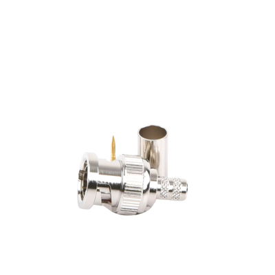 Conector BNC Macho en 75 Ohm, de Anillo Plegable para RG-59/U, Níquel/ Oro/ Teflón.