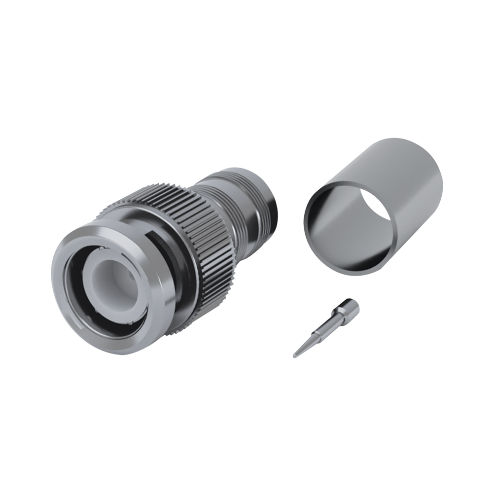 Conector BNC Macho (75 Ohm No Reales), Anillo Plegable para RG-59/U/62, Níquel/ Níquel/ Delrin.