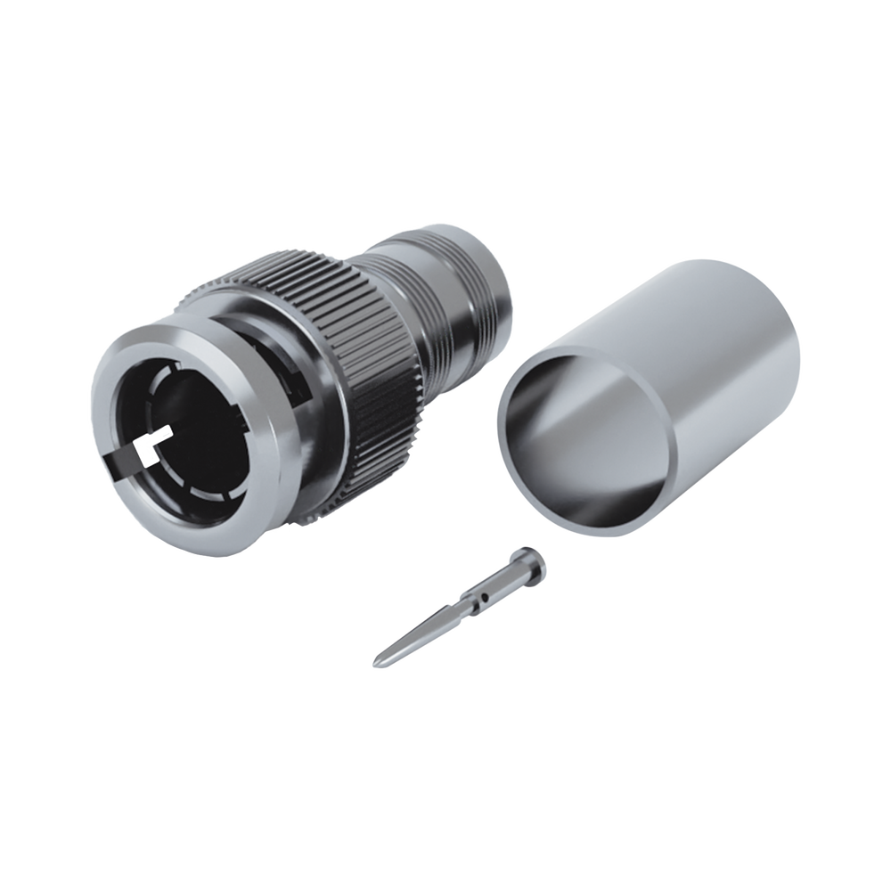 Conector BNC Macho de 75 Ohm, Anillo Plegable para BELDEN 8281 tipo RG-59/U, Plata/ Oro/ Teflón.