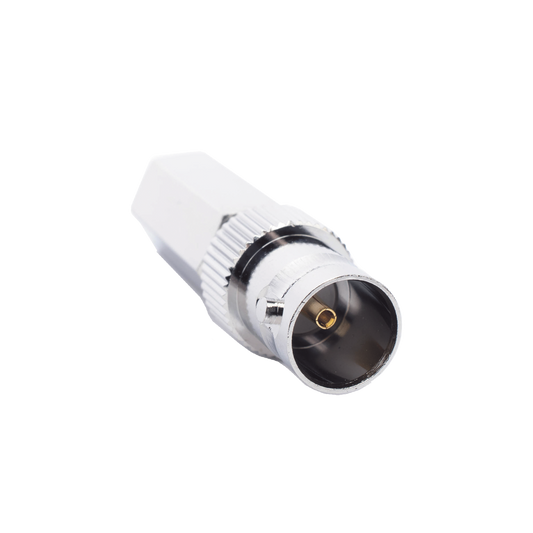 Conector BNC Hembra en 75 Ohm, Tipo Roscable para cable Coaxial RG-59/U, Níquel/ Plata/ Delrin.