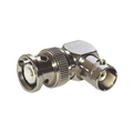 Adaptador en Ángulo Recto para 75 Ohm, de Conector BNC Macho a BNC Hembra (Monitor), Níquel/ Oro/ Teflón.