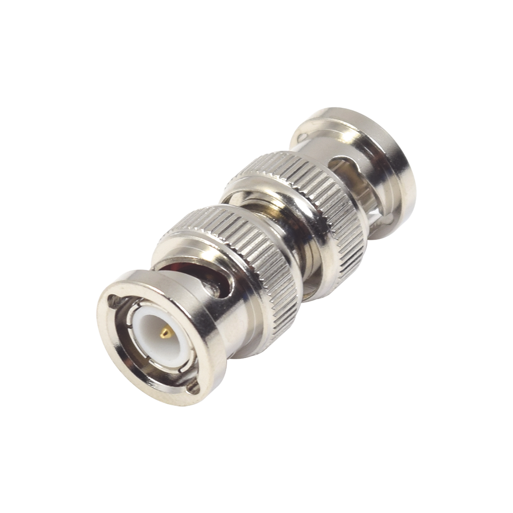 Adaptador tipo Barril para 75 Ohm, de Conector BNC Macho a BNC Macho, Niquel/ Oro/ Teflón.