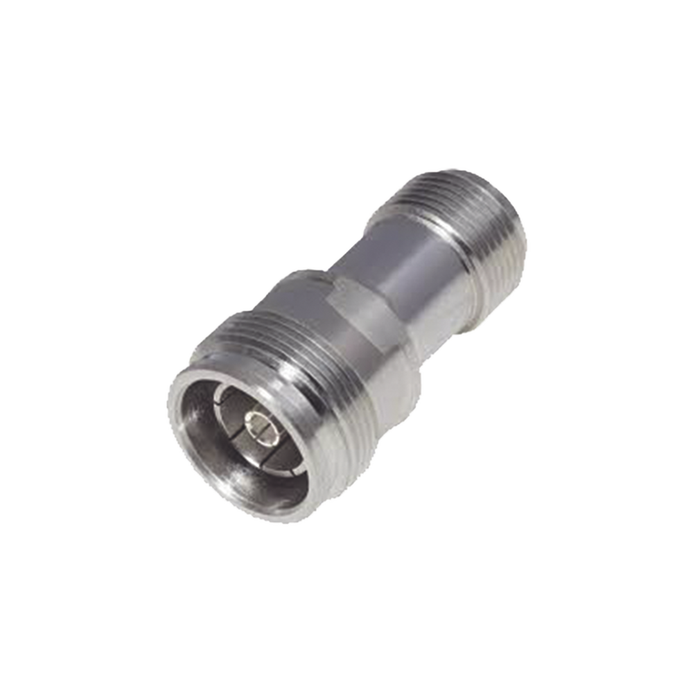 Adaptador en Línea de Conector 4.3-10 Hembra a N Hembra, Bronce Blanco/ Plata/ Teflón.