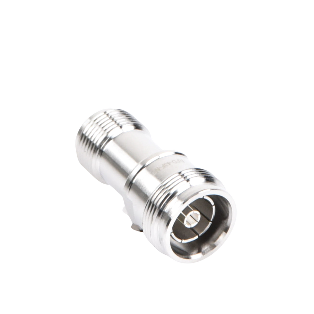 4.3-10 Male to N Female Inline Connector Adapter, White Bronze/Silver/Teflon.