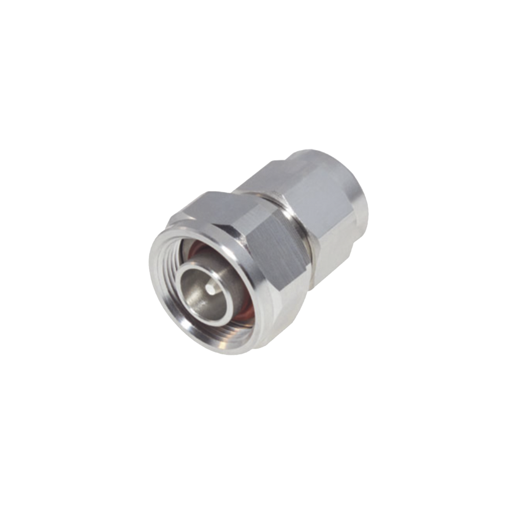 Adaptador en Línea de Conector 4.3-10 Macho a N Macho, Bronce Blanco/ Plata/ Teflón.